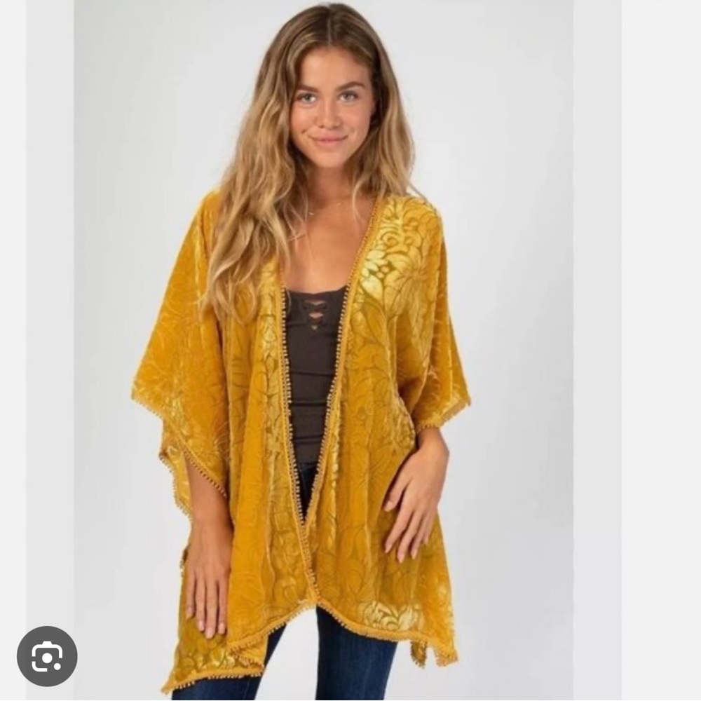 Natural Life Mustard Yellow Kimono with Textured Patterns